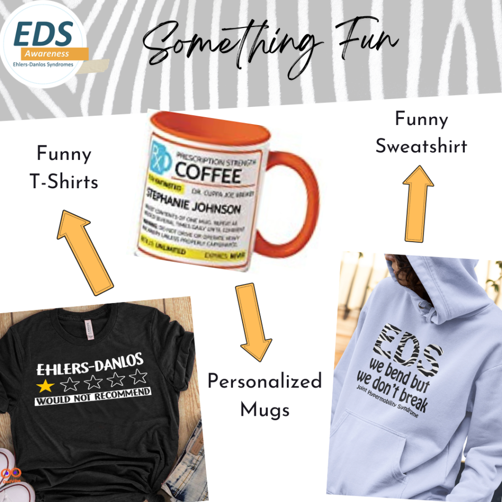 A collage with several images on white background with a zebra-striped top. Something Fun: Funny Sweatshirt, Personalized Mug, Funny T-shirt
