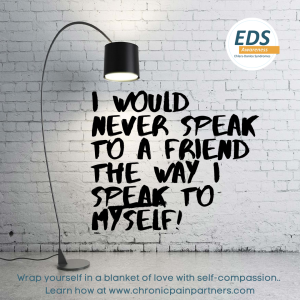 A white brick wall with a black lamp in front of it and text: I would. Never speak to a friend the way I speak to myself!