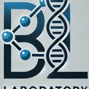 The logo of the Brigant Lab: the letter B with an illustration of molecules and the letter L that's partially made up of DNA.