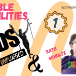 A graphic showing episode 1 EDS unplugged about invisible disabilities. It shows two people next to the EDS unplugged logo and another person named Kate Schultz.